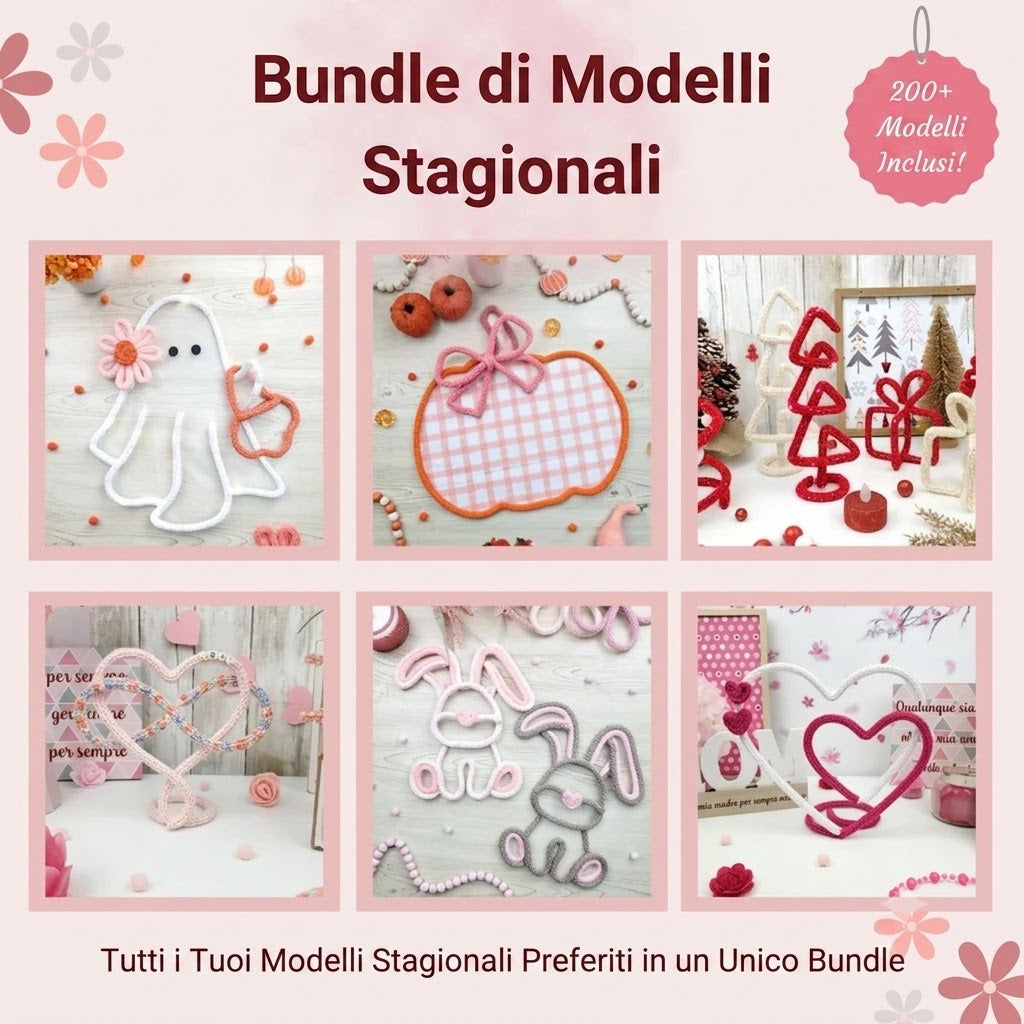 Pacchetto di oltre 240 modelli stagionali – Offerta a tempo limitato, modelli di figure in filo metallico, download digitale immediato in formato PDF.