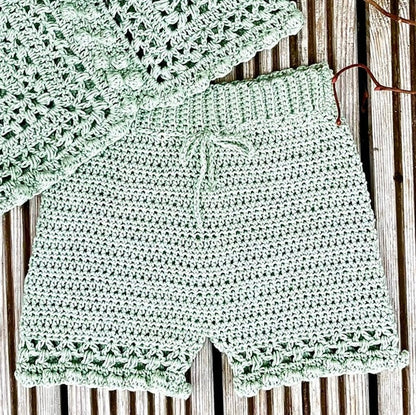 Completo boho con top e pantaloncini all'uncinetto - dai 6 mesi ai 10 anni