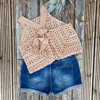 Completo boho con top e pantaloncini all'uncinetto - dai 6 mesi ai 10 anni