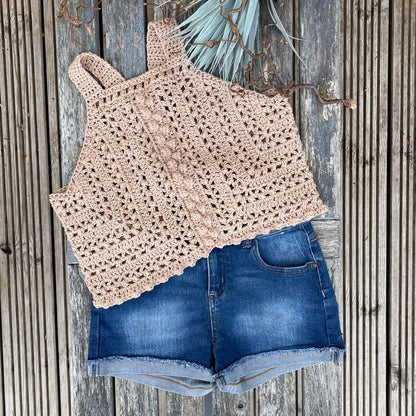 Completo boho con top e pantaloncini all'uncinetto - dai 6 mesi ai 10 anni