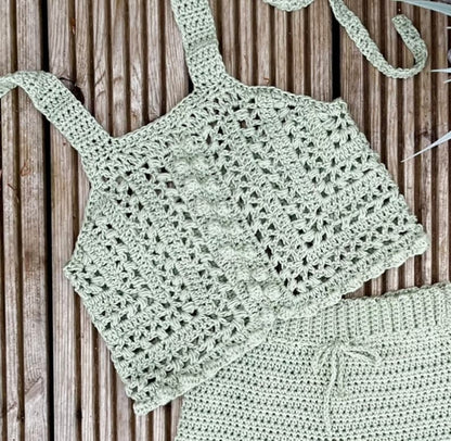 Completo boho con top e pantaloncini all'uncinetto - dai 6 mesi ai 10 anni